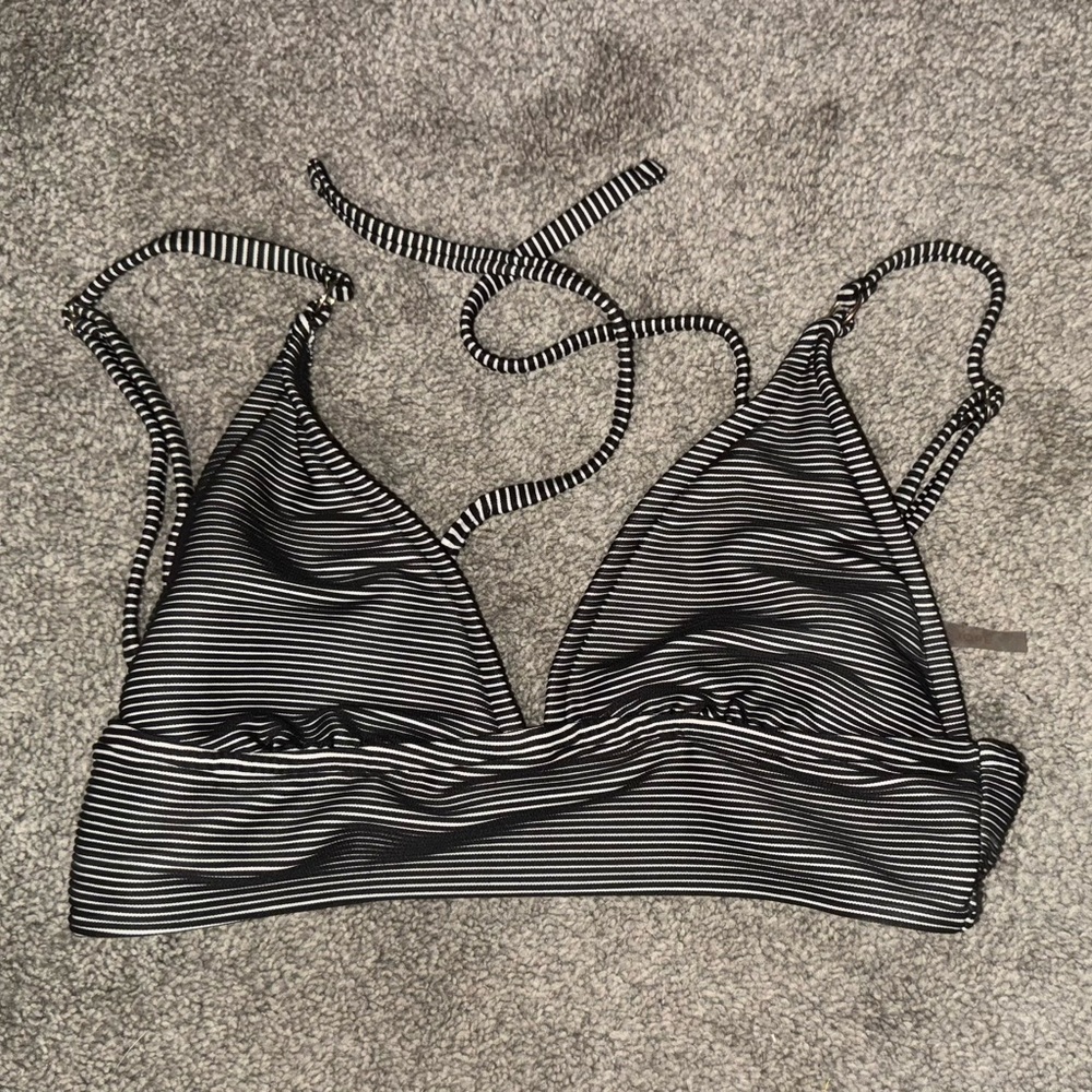 Shade & Shore Black and White Striped Bikini Top